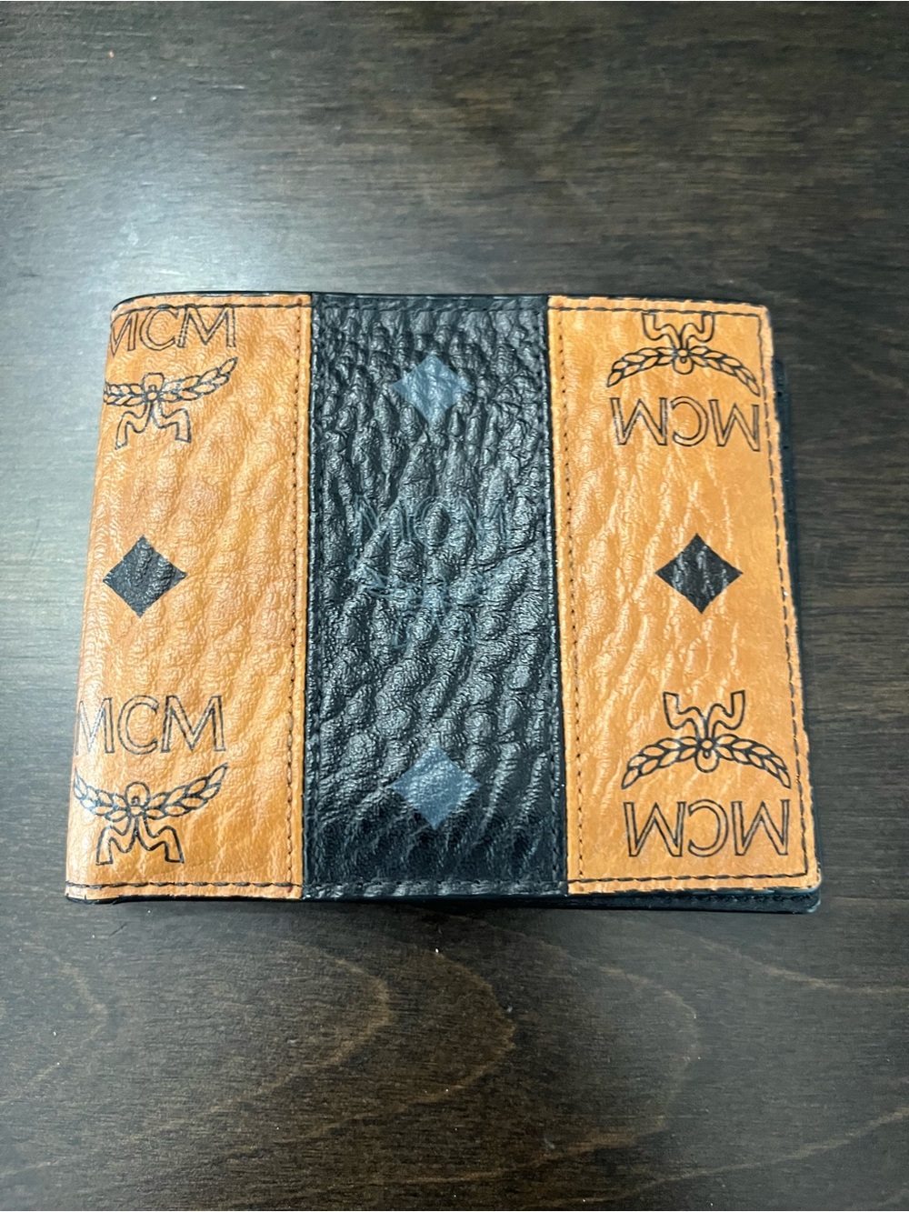 MCM Bifold Wallet in Cognac and Black Signature Canvas